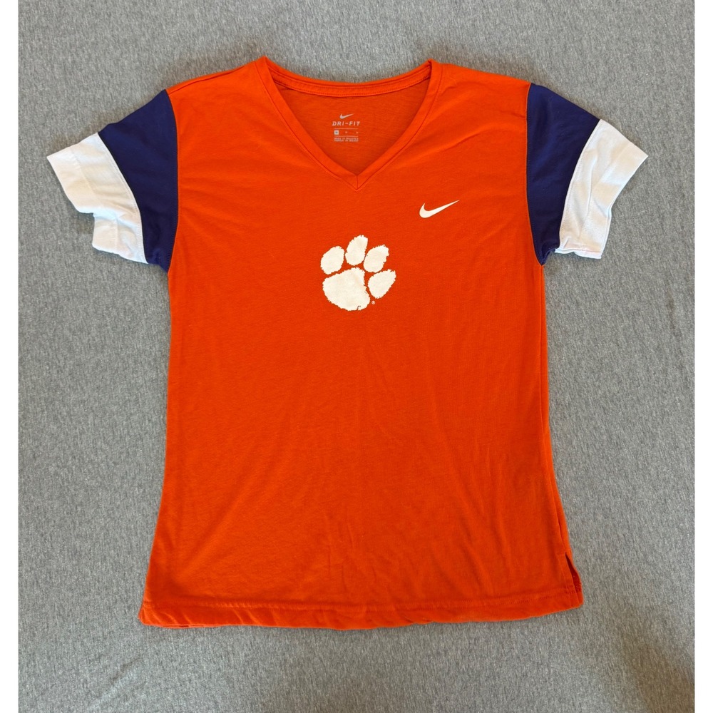 Nike Clemson Tigers Dri-FIT Orange V-Neck T-Shirt Womens Medium AO4863-888